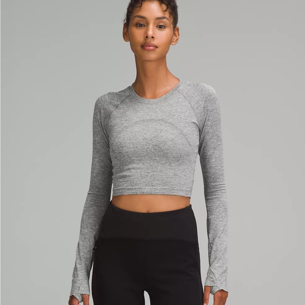Lululemon Slate/White Swiftly Tech Cropped Long-Sleeve Shirt 2.0 Size 6